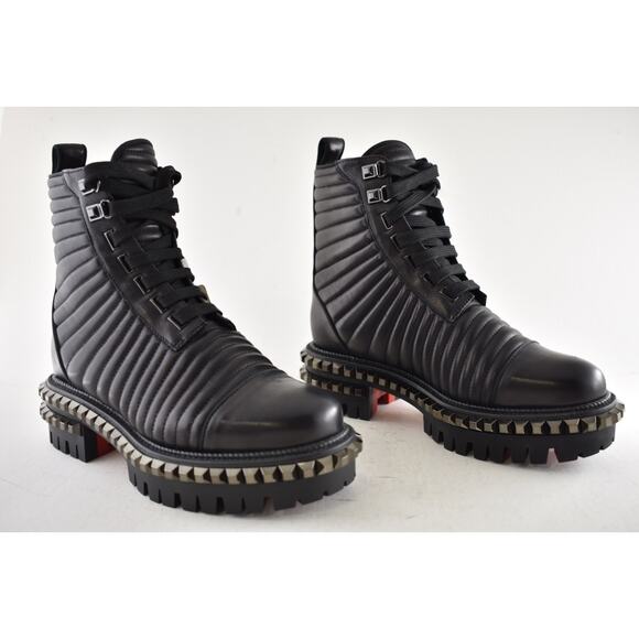 Christian Louboutin Yetota Flat Calf Leather Black Spike Combat Ankle Boot 36.5 - Picture 3 of 11